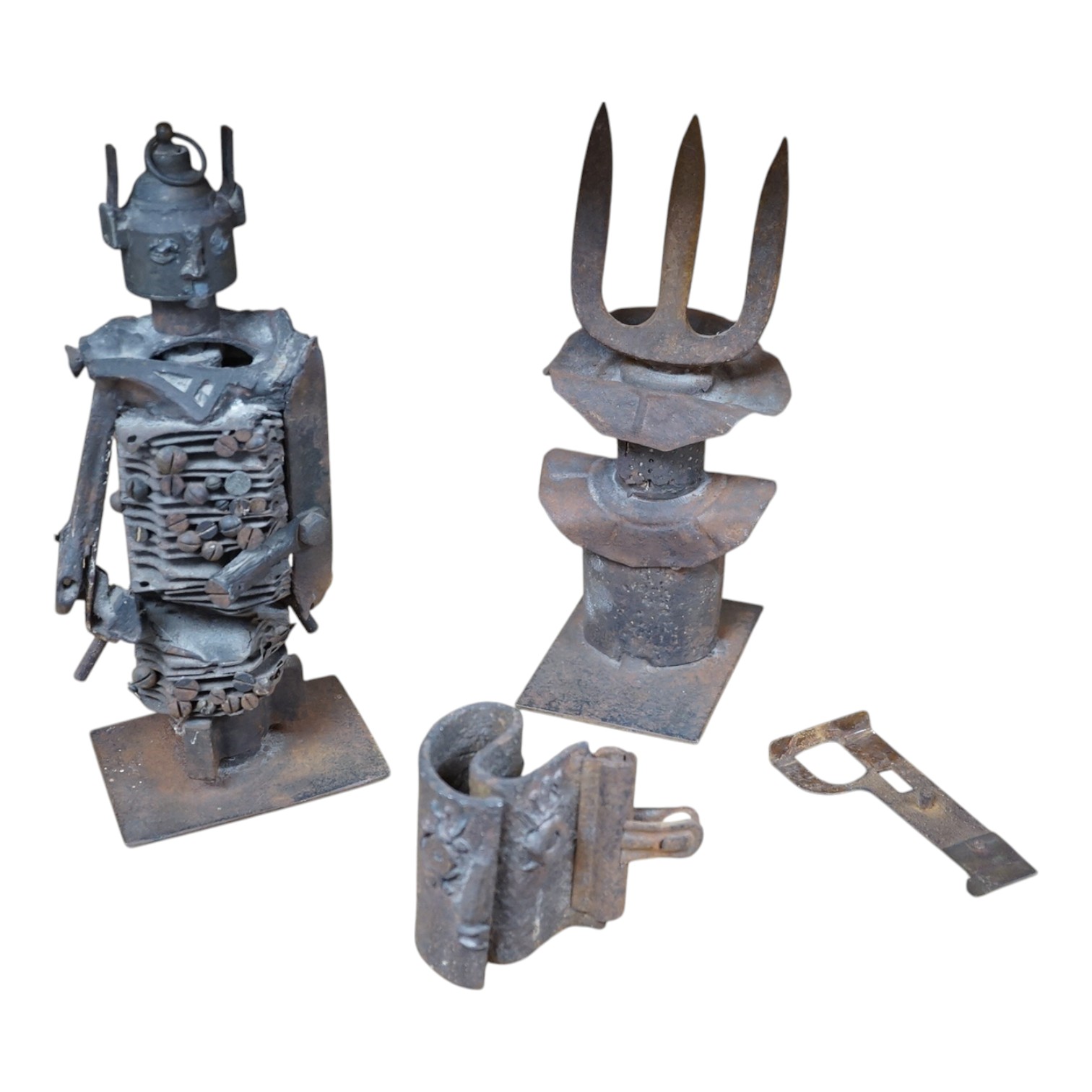 A group of mid century cast metal sculptures, 25cm. Condition - fair to good